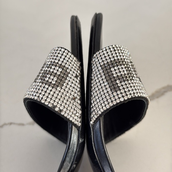 Alexander Wang Black Jo Crystal Logo Slide Silver Sandals Kitten Heel Size 36/ 6 - Picture 6 of 16